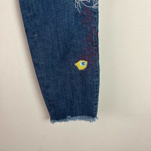 Free People Jeans Womens 30 Blue Embroidered Bird Skinny Denim Raw Hem - Picture 6 of 11